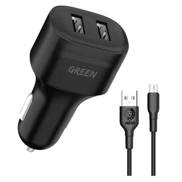 Compact car charger Dual port fast charger (12W) + cable included