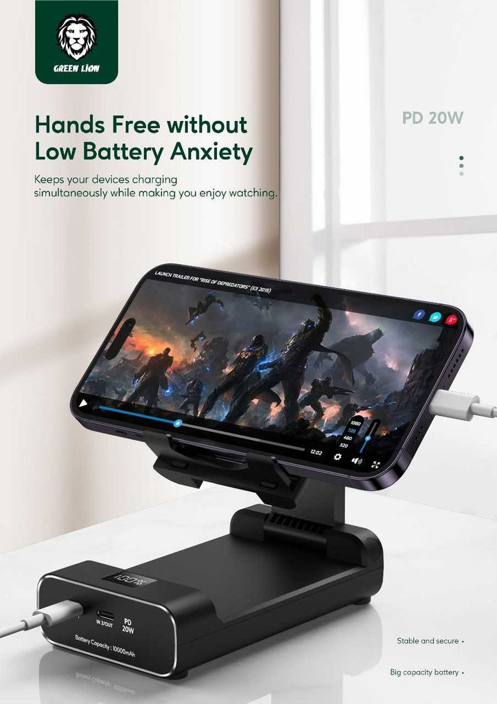 powerbank and foldable mobile stand ( 10000 mah ) (GNFLDPBSTBK)