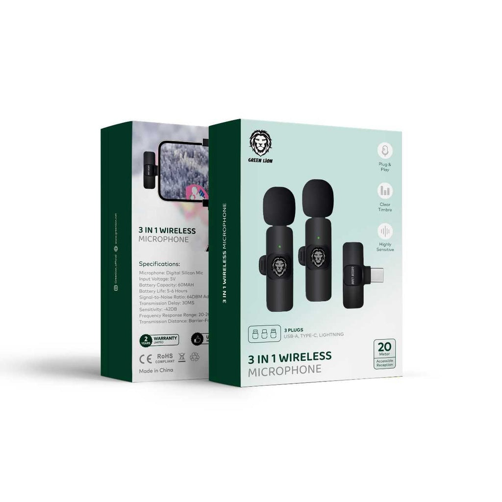 3in1 Wireless Microphone ( 3 plugs ) 20m ( USB-A , Type-c, lightning)