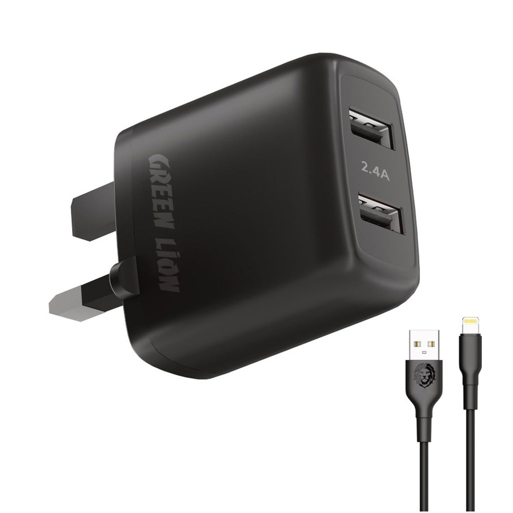 Compact wall charger Dual port  USB charger 12W ( with USB-A to LIGHTNING cable )