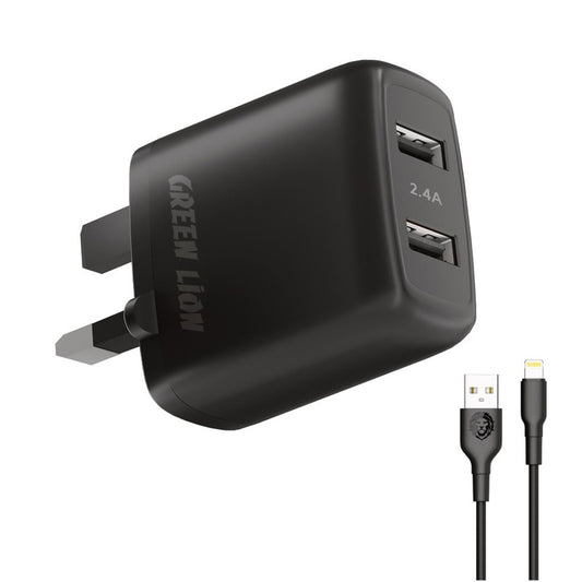 Compact wall charger Dual port  USB charger 12W ( with USB-A to LIGHTNING cable )