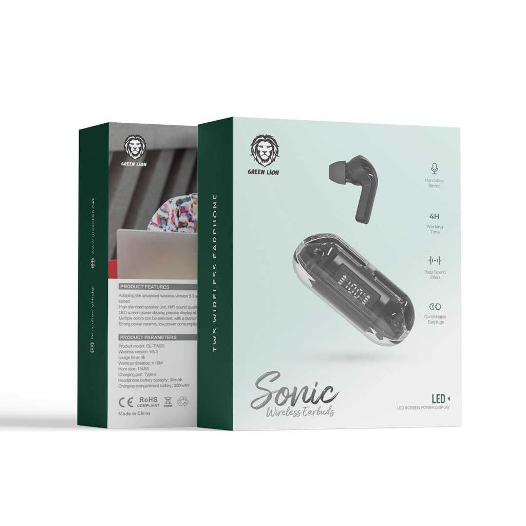 Sonic wireless earbuds ( LED screen power display )